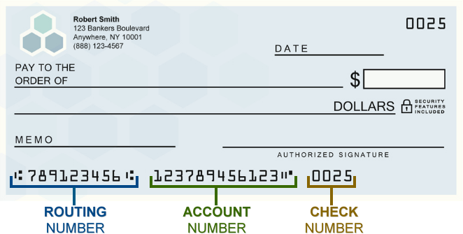 How to locate account and routing number using a check